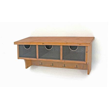 GFANCY FIXTURES Rustic Wooden Wall Shelf with 3 Drawers & Hooks, Brown GF3679865